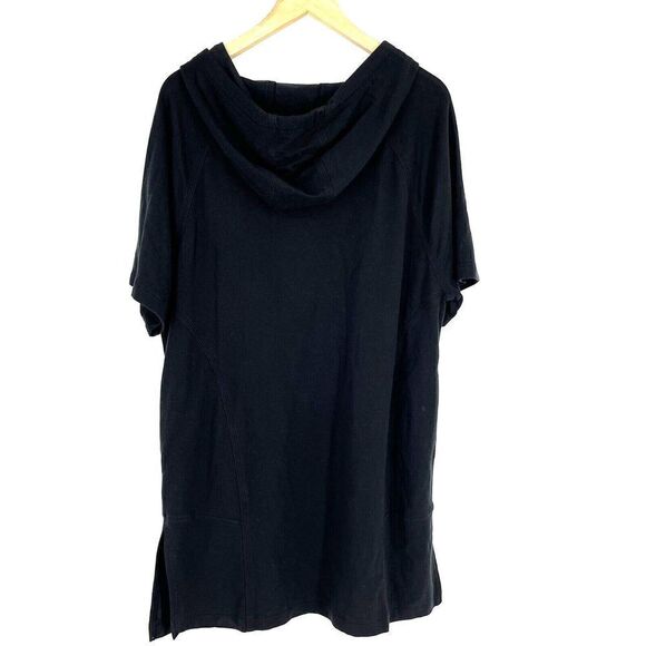 Athleta Cabana Tunic Size Medium Black Short Sleeve Relaxed Pullover Hoodie Knit - Picture 7 of 8